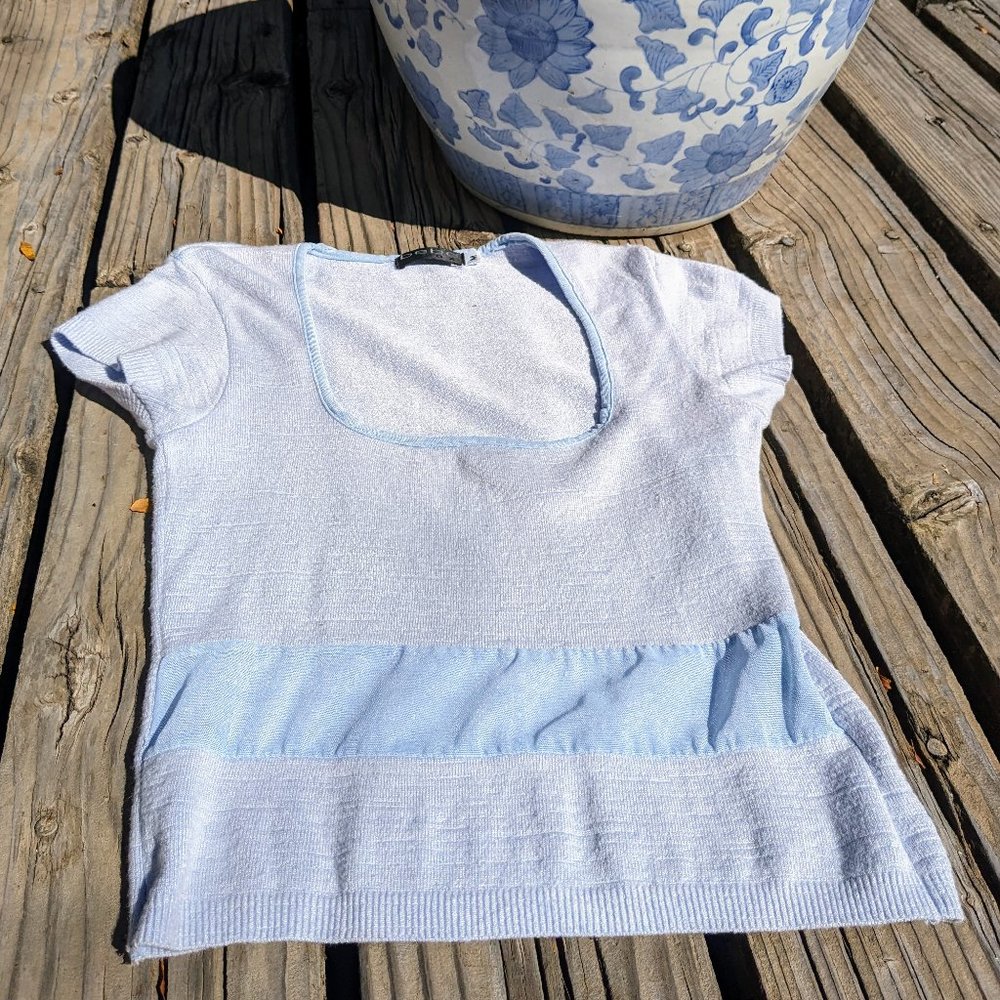 Vintage Y2K bebe Powder-Blue Cap Sleeve Peek-a-boo Sweater - Picture 5 of 13